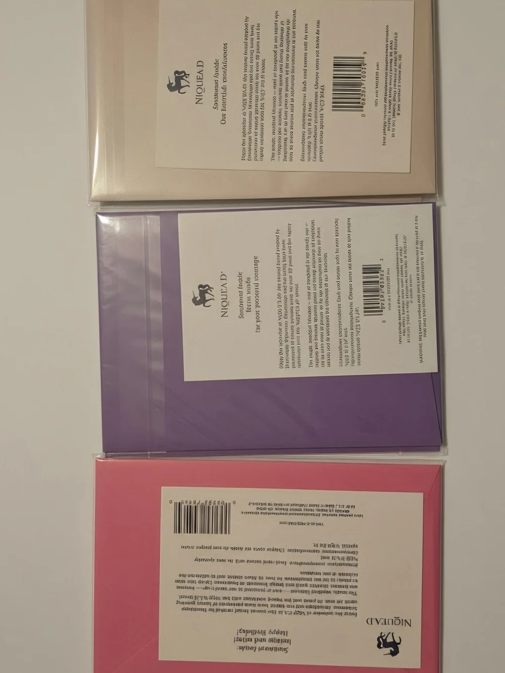 Assorted Niquea.d Greeting Card Packs in Pink, Purple, Blue, Brown 9 Cards Total
